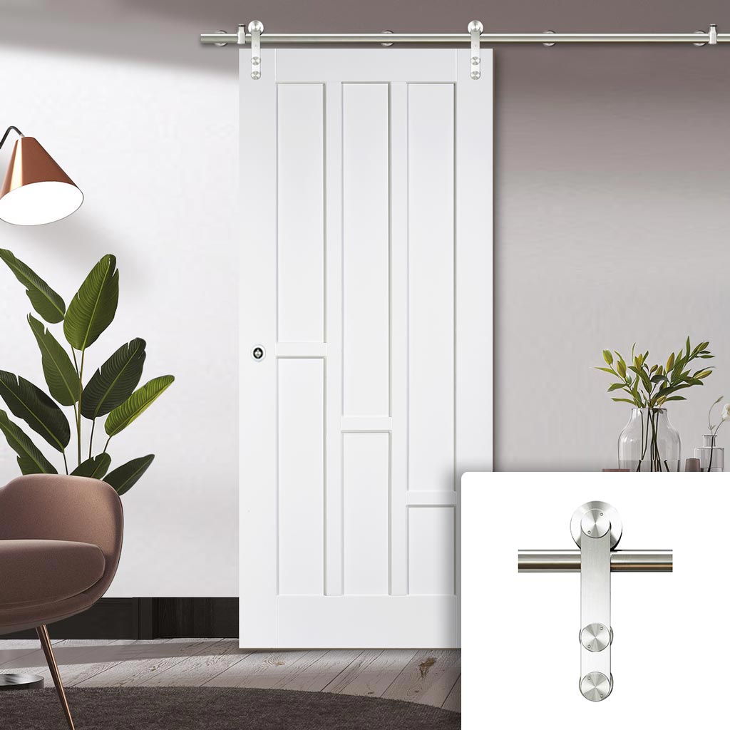 Saturn Tubular Stainless Steel Sliding Track & Coventry Panel Door - Primed