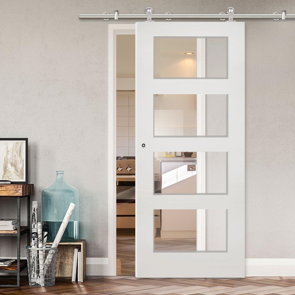 Sirius Tubular Stainless Steel Sliding Track & Coventry Shaker Door - Clear Glass - Primed