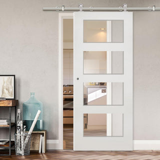 Image: Sirius Tubular Stainless Steel Sliding Track & Coventry Shaker Door - Clear Glass - Primed