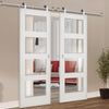 Sirius Tubular Stainless Steel Sliding Track & Coventry Shaker Double Door - Clear Glass - Primed