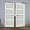 Sirius Tubular Stainless Steel Sliding Track & Coventry Shaker Double Door - Frosted Glass - Primed