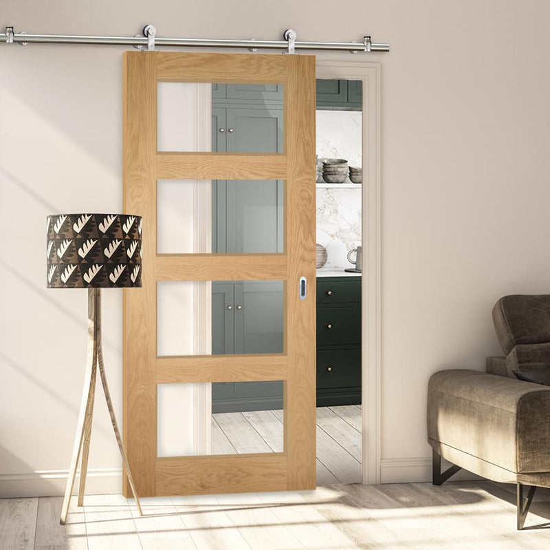 Sirius Tubular Stainless Steel Sliding Track & Coventry Shaker Oak Door - Clear Glass - Unfinished