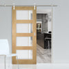 Saturn Tubular Stainless Steel Sliding Track & Coventry Shaker Oak Door - Clear Glass - Unfinished