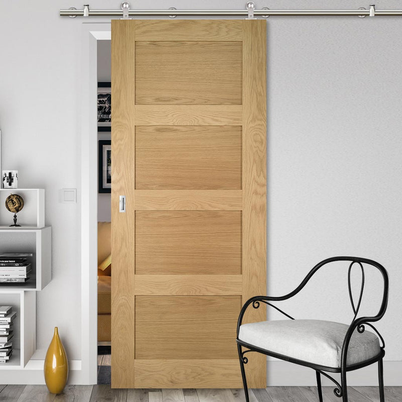 Sirius Tubular Stainless Steel Sliding Track & Coventry Shaker Oak Door - Unfinished