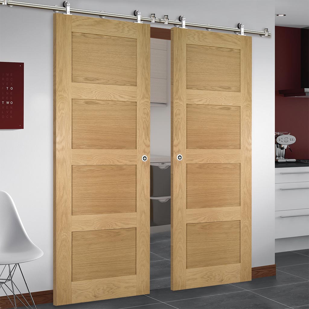 Sirius Tubular Stainless Steel Sliding Track & Coventry Shaker Oak Double Door - Unfinished