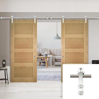 Image: Saturn Tubular Stainless Steel Sliding Track & Coventry Shaker Oak Double Door - Unfinished