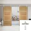 Saturn Tubular Stainless Steel Sliding Track & Coventry Shaker Oak Double Door - Unfinished