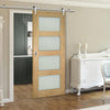 Saturn Tubular Stainless Steel Sliding Track & Coventry Shaker Oak Door - Frosted Glass - Unfinished