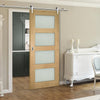 Saturn Tubular Stainless Steel Sliding Track & Coventry Shaker Oak Door - Frosted Glass - Unfinished