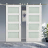 Saturn Tubular Stainless Steel Sliding Track & Coventry Shaker Double Door - Frosted Glass - Primed