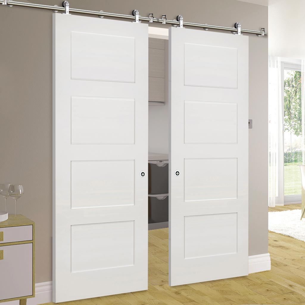 Sirius Tubular Stainless Steel Sliding Track & Coventry Shaker Double Door - Primed