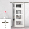 Saturn Tubular Stainless Steel Sliding Track & Coventry Shaker Door - Clear Glass - Primed