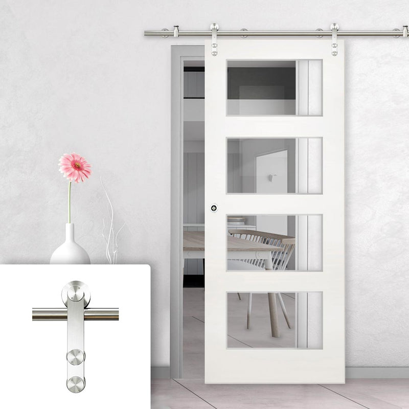 Saturn Tubular Stainless Steel Sliding Track & Coventry Shaker Door - Clear Glass - Primed