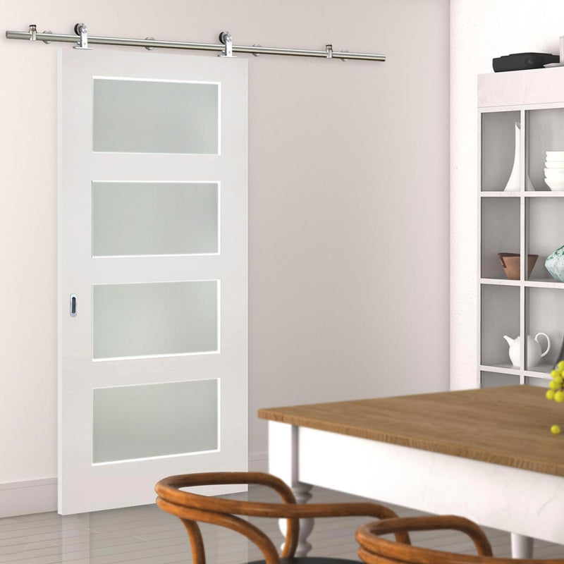 Sirius Tubular Stainless Steel Sliding Track & Coventry Shaker Door - Frosted Glass - Primed
