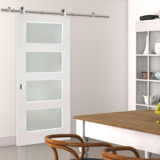 Image: Sirius Tubular Stainless Steel Sliding Track & Coventry Shaker Door - Frosted Glass - Primed