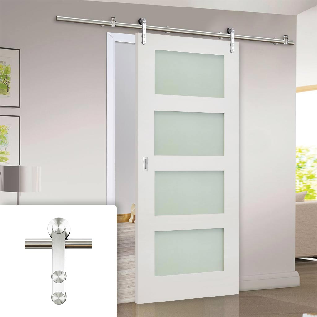 Saturn Tubular Stainless Steel Sliding Track & Coventry Shaker Door - Frosted Glass - Primed