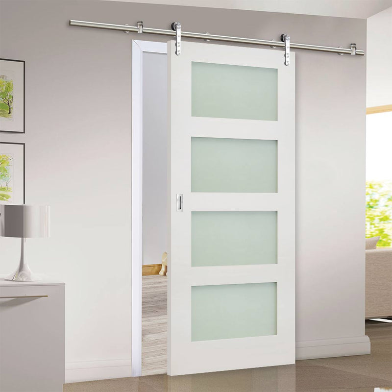 Saturn Tubular Stainless Steel Sliding Track & Coventry Shaker Door - Frosted Glass - Primed