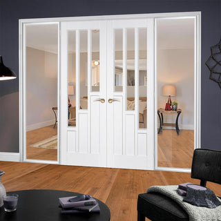 Image: ThruEasi White Room Divider - Coventry Clear Glass Primed Door Pair with Full Glass Sides