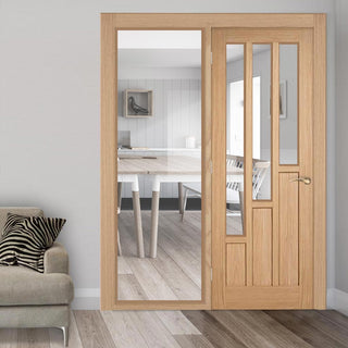 Image: ThruEasi Oak Room Divider - Coventry Contemporary Unfinished Door with Full Glass Side