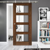 Sirius Tubular Stainless Steel Sliding Track & Coventry Walnut Shaker Door - Clear Glass - Prefinished
