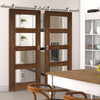 Sirius Tubular Stainless Steel Sliding Track & Coventry Walnut Shaker Double Door - Clear Glass - Prefinished