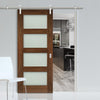 Saturn Tubular Stainless Steel Sliding Track & Coventry Walnut Shaker Door - Frosted Glass - Prefinished