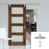 Saturn Tubular Stainless Steel Sliding Track & Coventry Walnut Shaker Door - Frosted Glass - Prefinished
