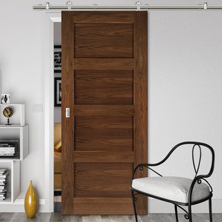 Image: Sirius Tubular Stainless Steel Sliding Track & Coventry Walnut Shaker Door - Prefinished