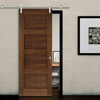 Image: Saturn Tubular Stainless Steel Sliding Track & Coventry Walnut Shaker Door - Prefinished