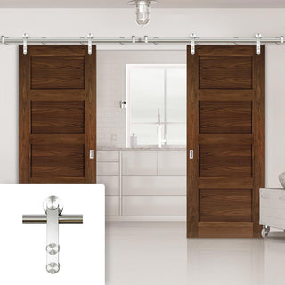 Image: Saturn Tubular Stainless Steel Sliding Track & Coventry Walnut Shaker Double Door - Prefinished