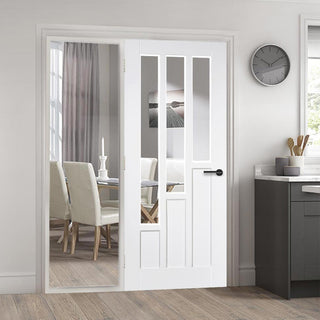 Image: ThruEasi White Room Divider - Coventry Clear Glass Primed Door with Full Glass Side