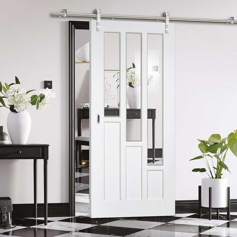 Saturn Tubular Stainless Steel Sliding Track & Coventry Door - Clear Glass - Primed