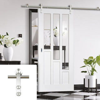 Image: Saturn Tubular Stainless Steel Sliding Track & Coventry Door - Clear Glass - Primed
