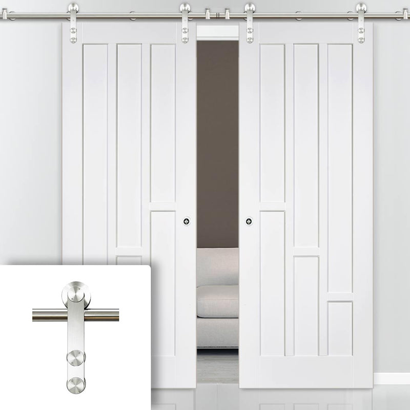 Saturn Tubular Stainless Steel Sliding Track & Coventry Panel Double Door - Primed
