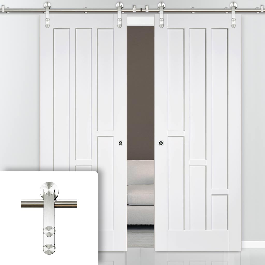 Saturn Tubular Stainless Steel Sliding Track & Coventry Panel Double Door - Primed