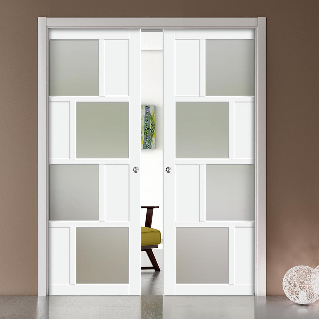 Handmade Eco-Urban® Cusco 4 Pane 4 Panel Double Evokit Pocket Door DD6416SG Frosted Glass - Colour & Size Options