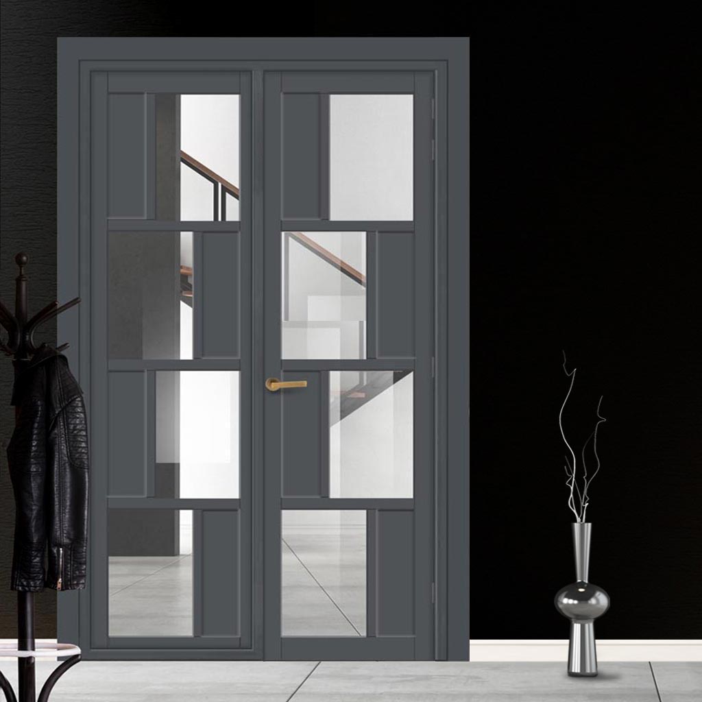 Urban Ultimate® Room Divider Cusco 4 Pane 4 Panel Door DD6416C with Matching Side - Clear Glass - Colour & Height Options