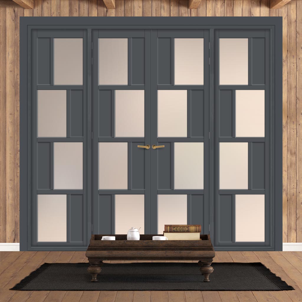 Urban Ultimate® Room Divider Cusco 4 Pane 4 Panel Door Pair DD6416F - Frosted Glass with Matching Sides - Colour & Size Options