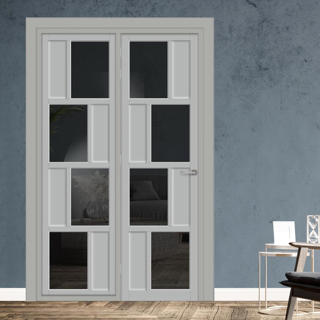 Urban Ultimate® Room Divider Cusco 4 Pane 4 Panel Door DD6416T - Tinted Glass with Full Glass Side - Colour & Size Options