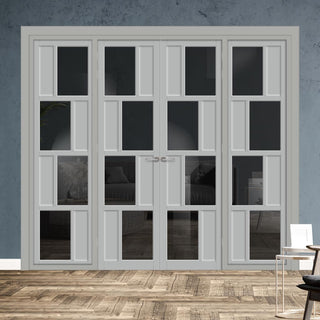 Image: Urban Ultimate® Room Divider Cusco 4 Pane 4 Panel Door Pair DD6416T - Tinted Glass with Matching Sides - Colour & Size Options