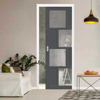 Image: Bespoke Handmade Eco-Urban® Cusco 4 Pane 4 Panel Single Evokit Pocket Door DD6416G Clear Glass - Colour Options
