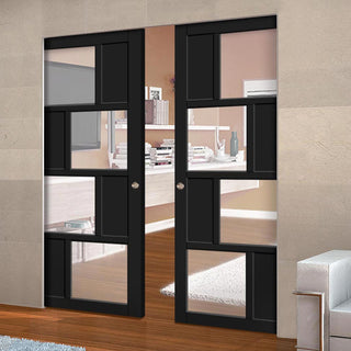 Image: Handmade Eco-Urban® Cusco 4 Pane 4 Panel Double Absolute Evokit Pocket Door DD6416G Clear Glass - Colour & Size Options