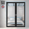 Baltimore 1 Pane Solid Wood Internal Door Pair UK Made DD6301G - Clear Glass - Eco-Urban® Shadow Black Premium Primed