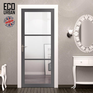 Image: Manchester 3 Pane Solid Wood Internal Door UK Made DD6306G - Clear Glass - Eco-Urban® Stormy Grey Premium Primed