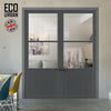 Berkley 2 Pane 1 Panel Solid Wood Internal Door Pair UK Made DD6309G - Clear Glass - Eco-Urban® Stormy Grey Premium Primed