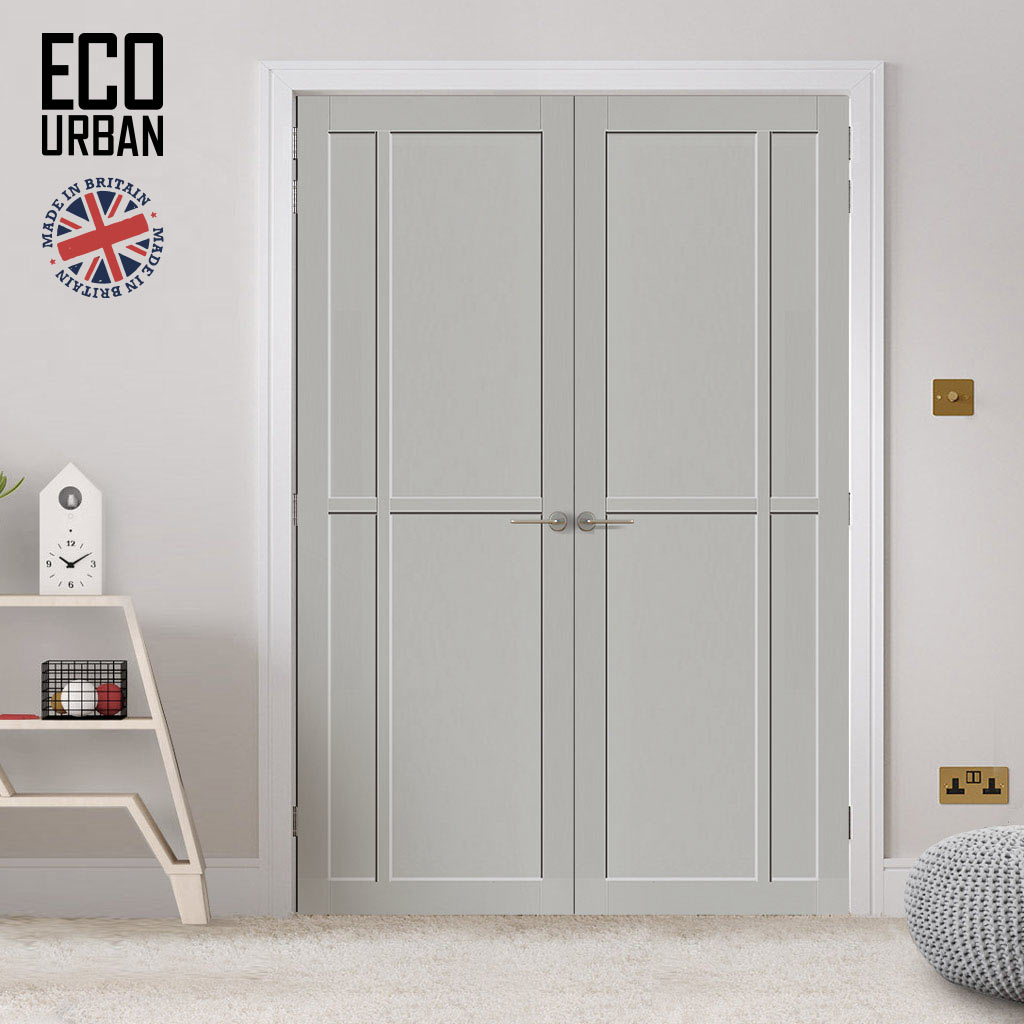 Marfa 4 Panel Solid Wood Internal Door Pair UK Made DD6313  - Eco-Urban® Mist Grey Premium Primed