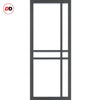 Top Mounted Black Sliding Track & Solid Wood Double Doors - Eco-Urban® Glasgow 6 Pane Doors DD6314SG - Frosted Glass - Stormy Grey Premium Primed