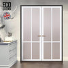 Eco-Urban Bronx 4 Pane Solid Wood Internal Door Pair UK Made DD6315SG - Frosted Glass - Eco-Urban® Cloud White Premium Primed