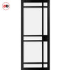 Top Mounted Black Sliding Track & Solid Wood Double Doors - Eco-Urban® Leith 9 Pane Doors DD6316SG - Frosted Glass - Shadow Black Premium Primed