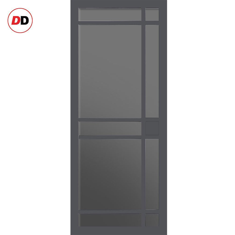 Leith 9 Pane Solid Wood Internal Door UK Made DD6316 - Tinted Glass - Eco-Urban® Stormy Grey Premium Primed